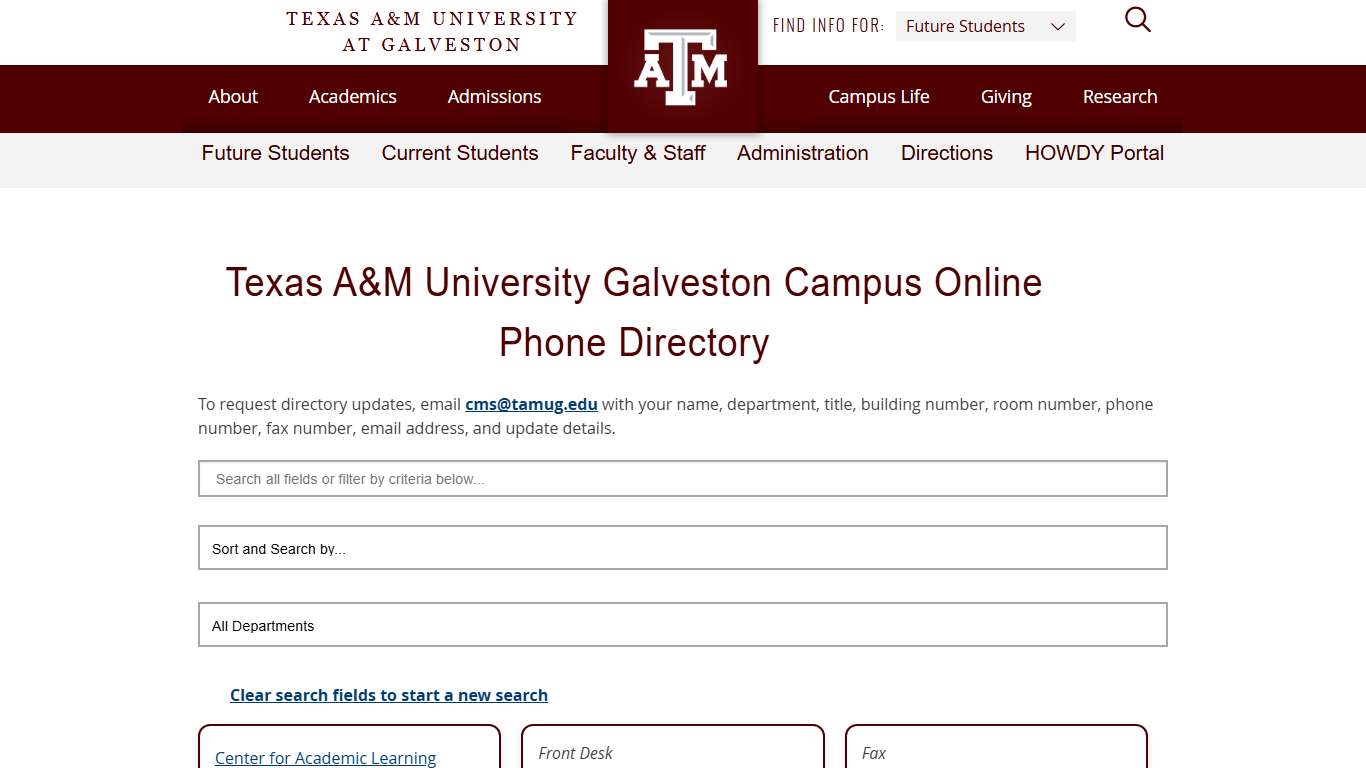 Texas A&M University Galveston Campus Online Phone Directory - Texas A&M Galveston, TX